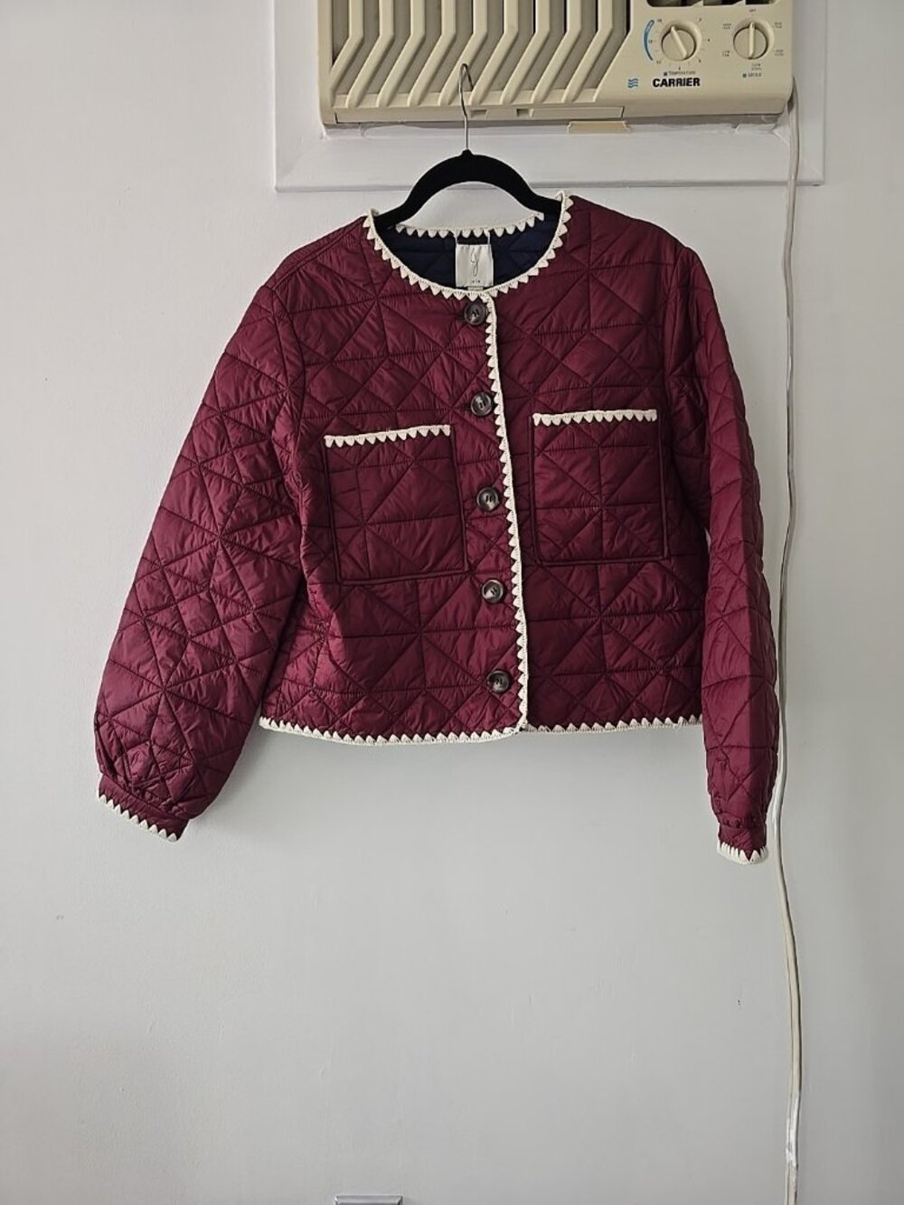 Joie Quilted Whipstich Buttoned Reversible Jacket Burgundy Navy Blue Size L NWT